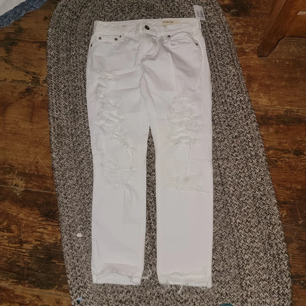 Pistola Remi Destroyed Raw Hem Boyfriend Jean cropped White Destructed Ripped